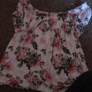 Flower off shoulder top & black n white stripped